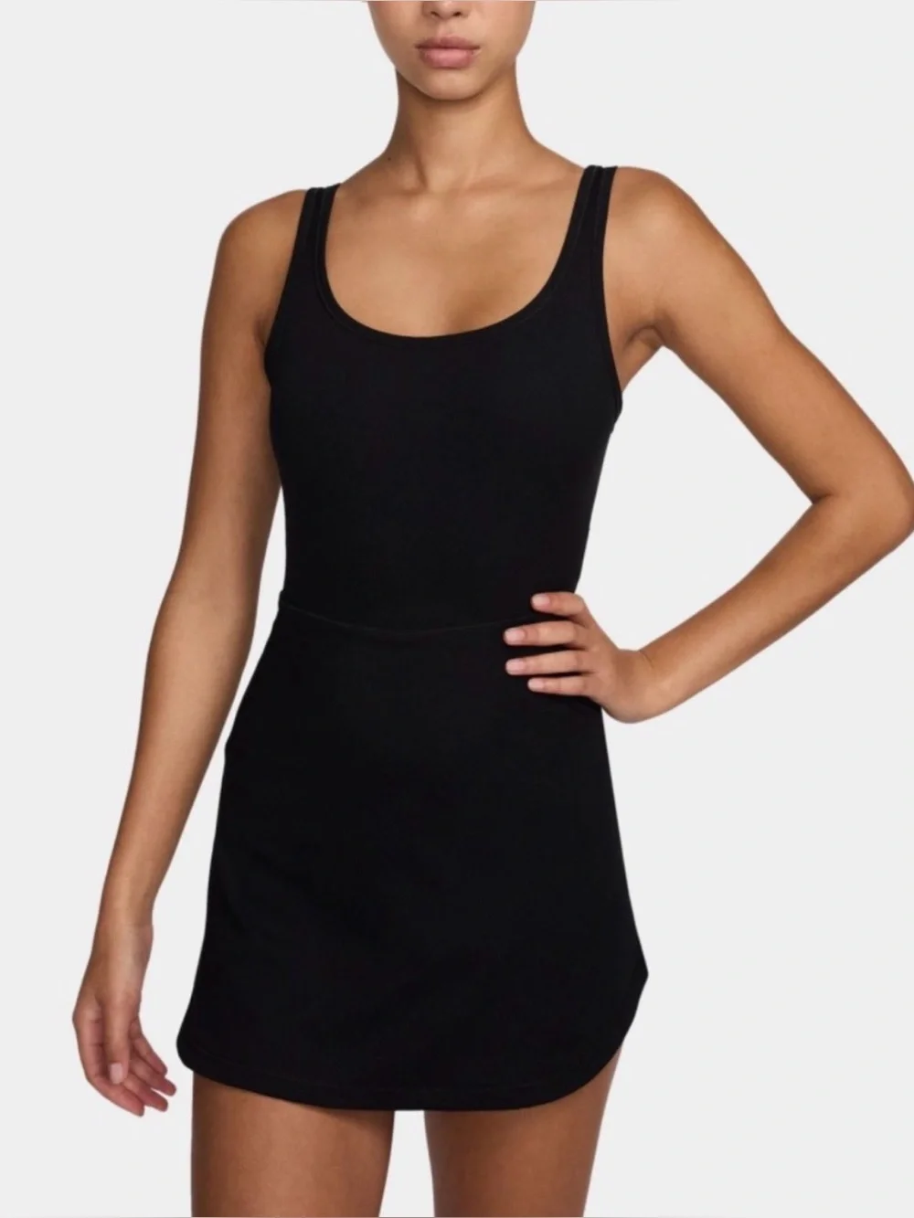 Nike One Dri-FIT Athletic Dress Romper Black Ribbed Built-In Shorts Size Small